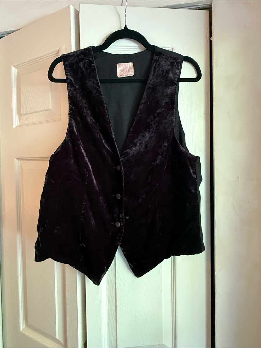 Vintage Tan Jay Velvet Floral Button-Front Vest in black - Made in Canada